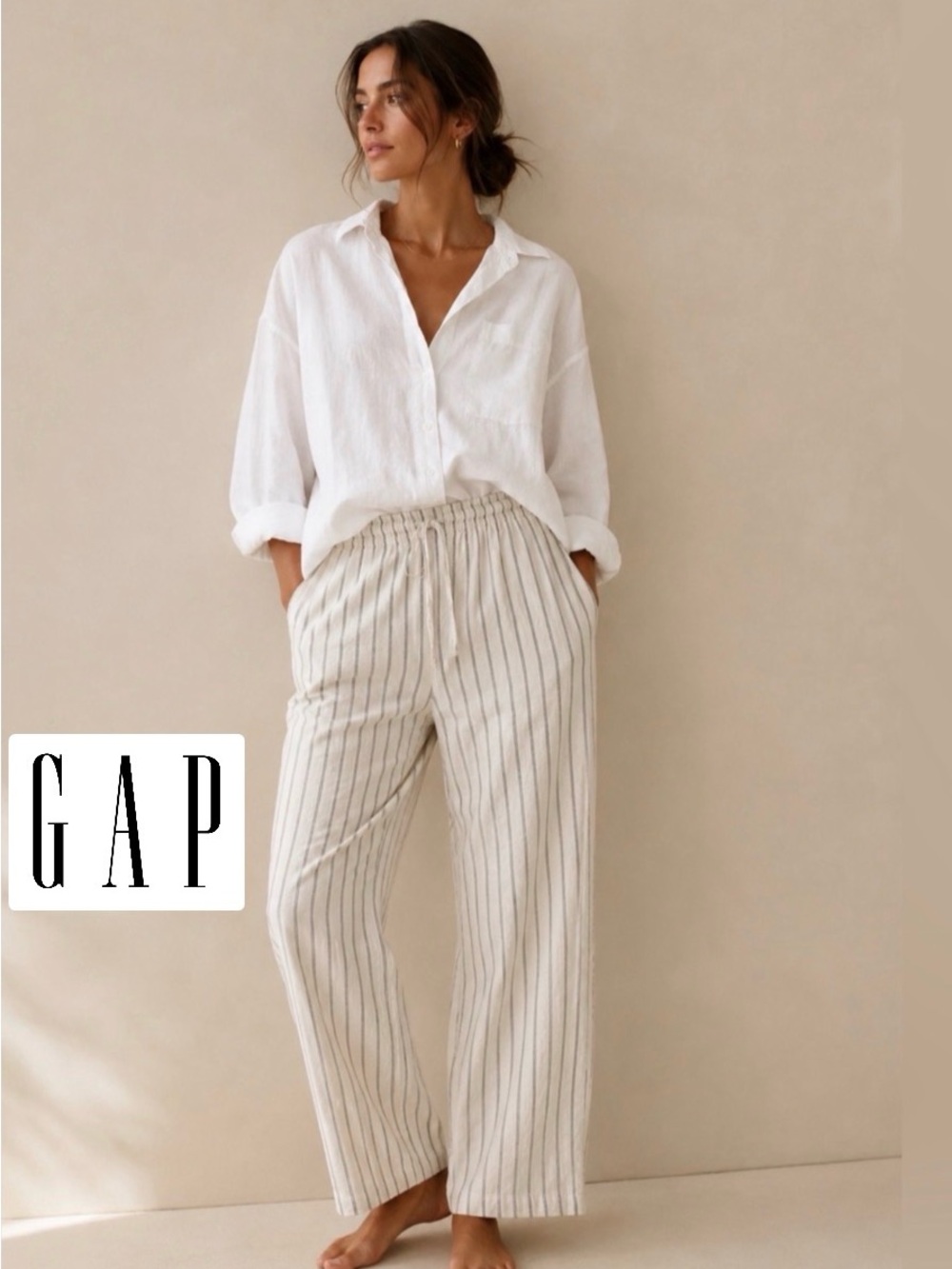 GAP 100% Cotton Striped Lounge Pants | Size L | Quiet Luxury Coastal Minimalist